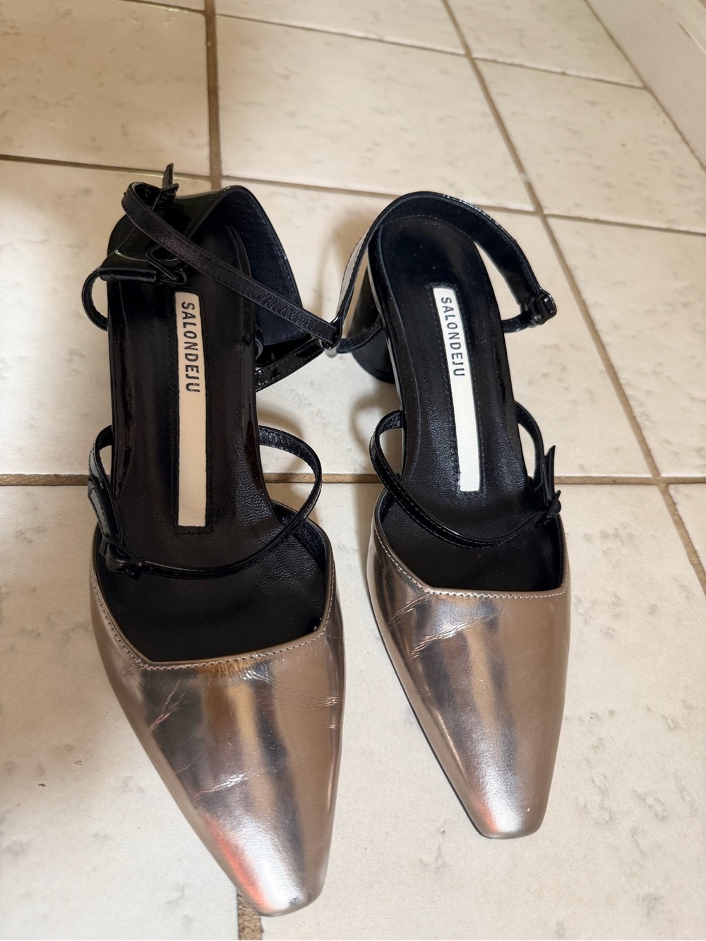 Silver Pointed Toe Ankle Strap Heels